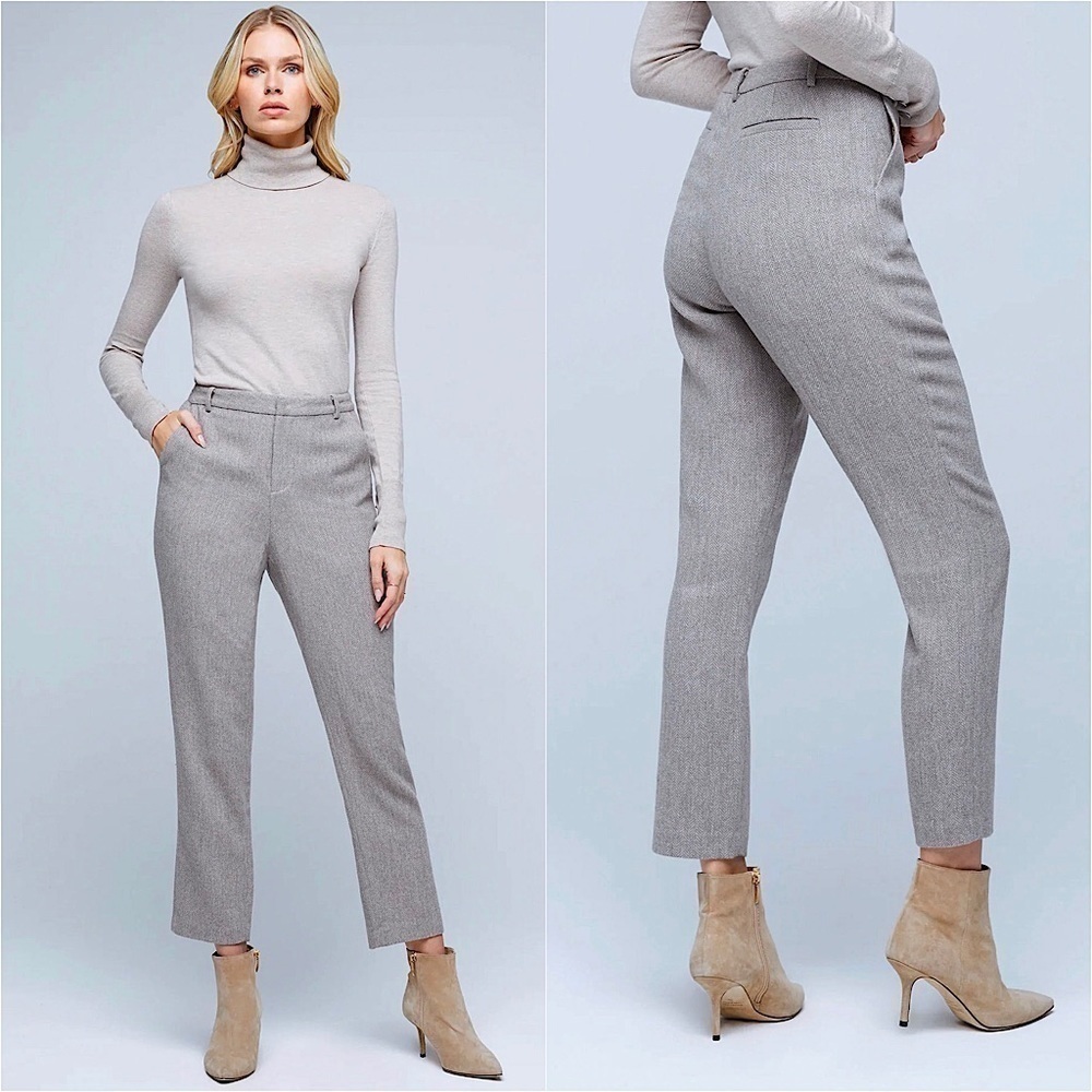 NWT L’AGENCE Wool Herringbone Tweed High Rise Slim Tailored Ankle Crop Trouser 2